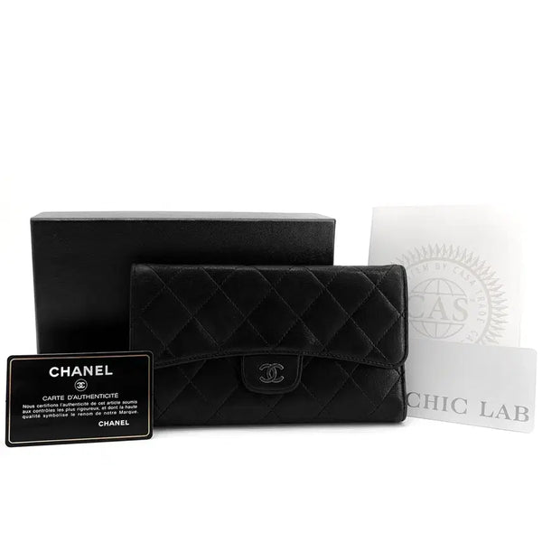 [BUNJANG] Chanel Classic Lambskin Silver Hardware Flap Long Wallet / 샤넬 클래식 램스킨 은장 플랩 장지갑