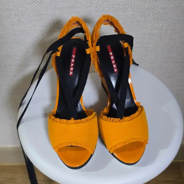 [BUNJANG] Prada Orange Wedge Heel Sandals (235) / 프라다 오렌지 웨지힐 샌들(235)