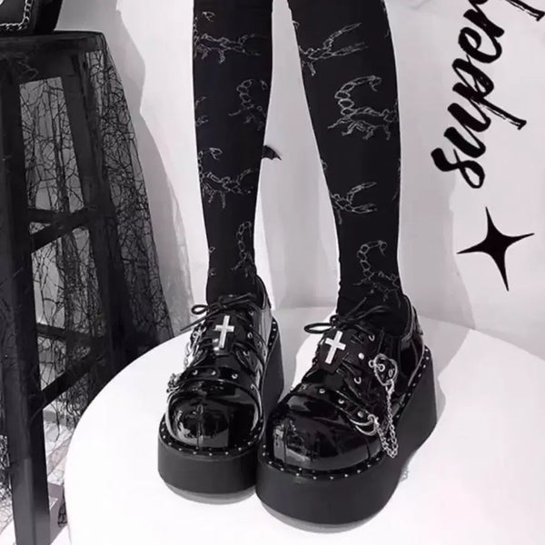 [BUNJANG] Platform Cross Goth Lolita Chunky Shoes / 서브컬쳐 통굽 양산형 지뢰계 오시카츠 신발 멘헤라 구두 십자가 고스로리