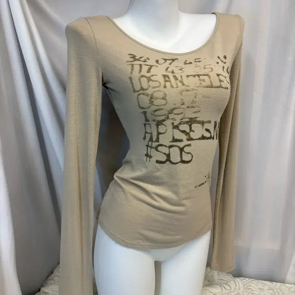 [BUNJANG] YRZS Beige Lettering Long Sleeve T-Shirt / yrzs 베이지 레터링 긴팔티 #csz871