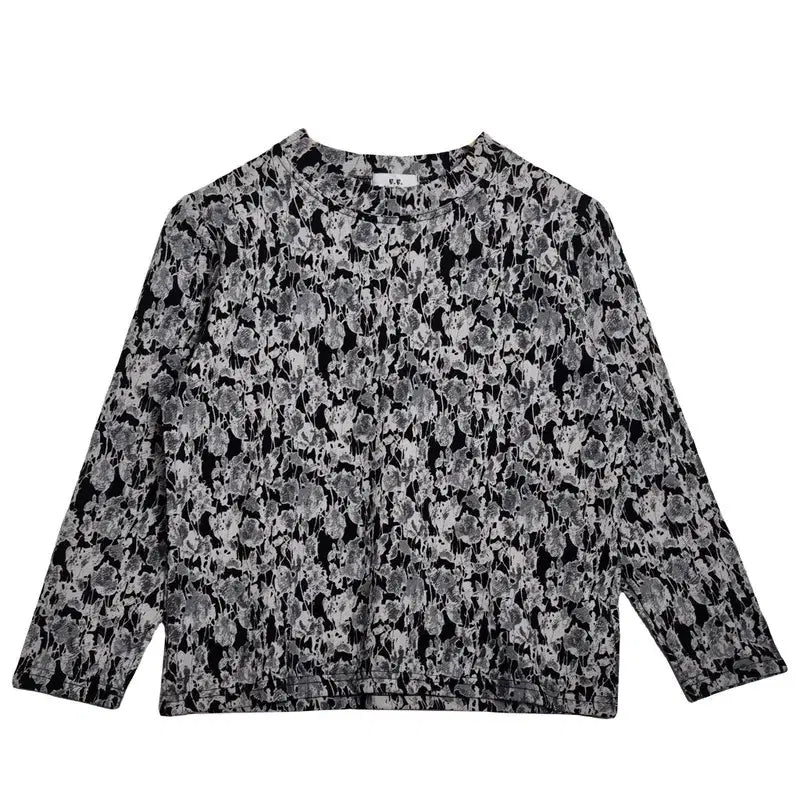 [BUNJANG] FACTORY Black Pattern Mock Neck Long Sleeve T-Shirt [L] / FACTORY 블랙 패턴 반목 긴팔 티셔츠 [L] 일본레트로/ 빈티지룩 / 구제패션