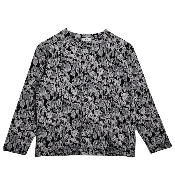 [BUNJANG] FACTORY Black Pattern Mock Neck Long Sleeve T-Shirt [L] / FACTORY 블랙 패턴 반목 긴팔 티셔츠 [L] 일본레트로/ 빈티지룩 / 구제패션