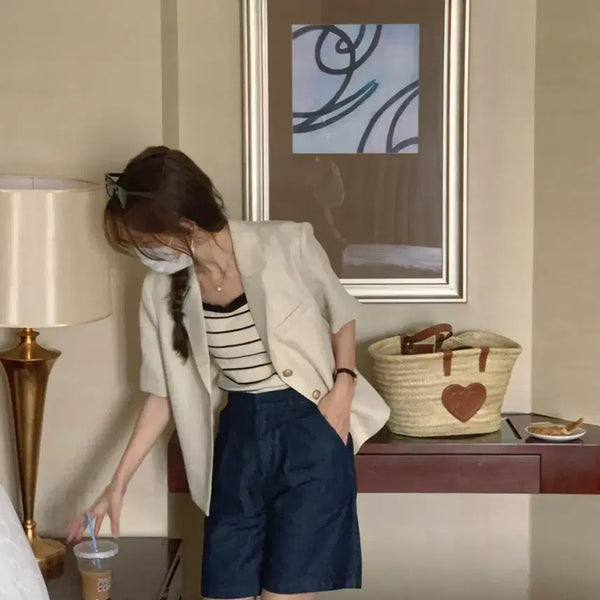 [BUNJANG] Linen Tailored Short Sleeve Jacket / 린넨 테일러드 반팔자켓 (상태최고)