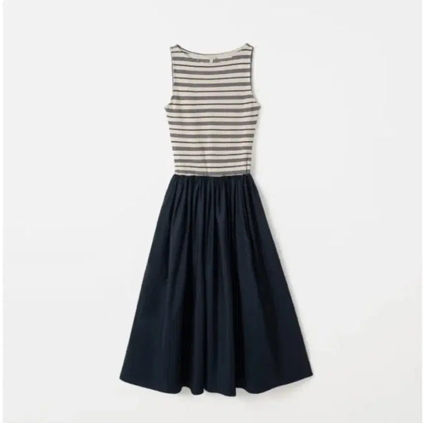 [BUNJANG] ForYouOn Tia Shirring Maxi Dress Navy Stripe Size S / 포유온 티아 셔링 맥시 드레스 네이비 스트라이프 S