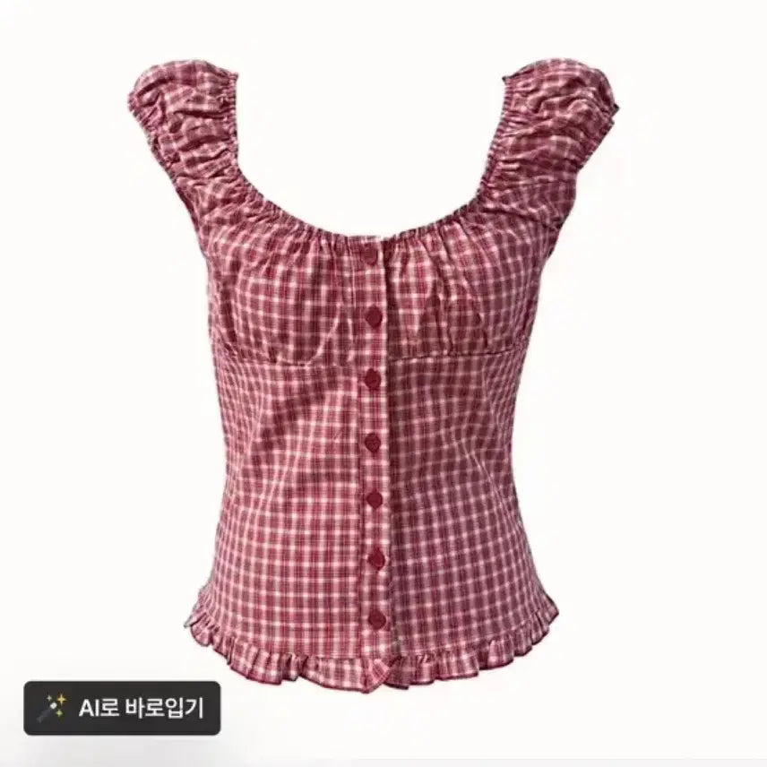 [BUNJANG] Red Check Puff Blouse / 레드 체크 퍼프 블라우스