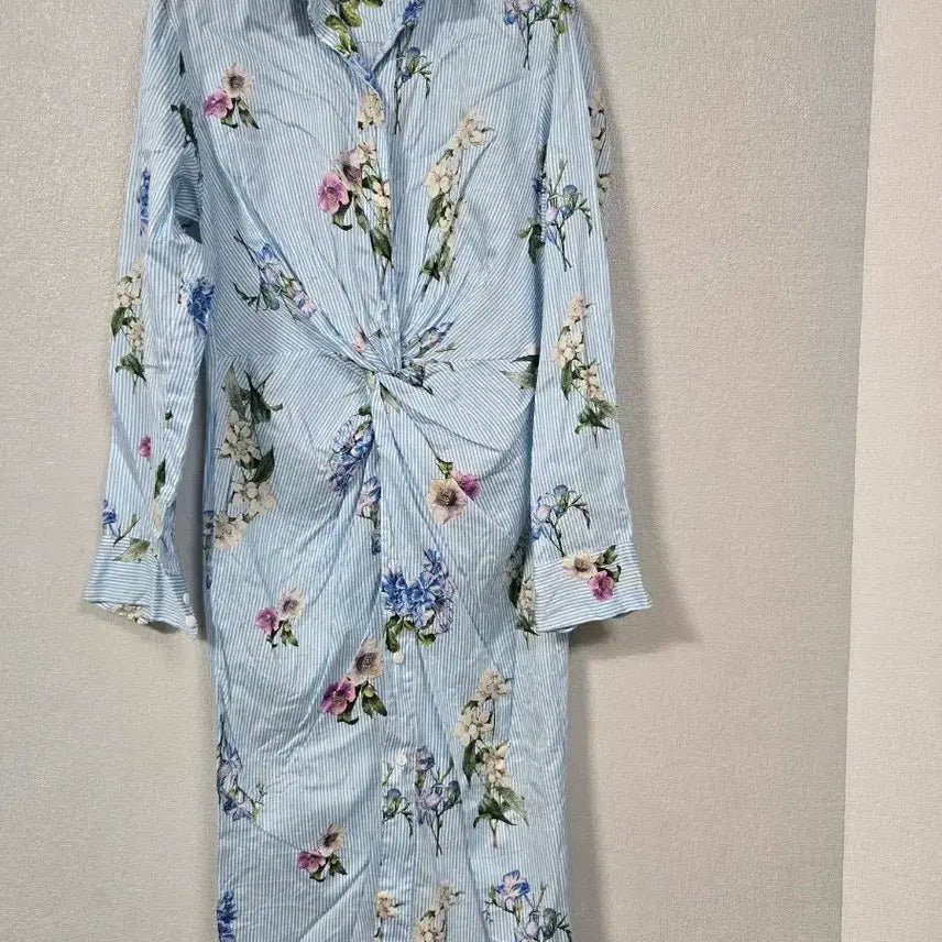 [BUNJANG] Zara Flower Pattern Twisted Cotton Shirt Dress S / 자라 플라워패턴 아사면 꼬임 셔츠원피스 S