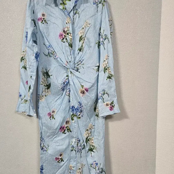 [BUNJANG] Zara Flower Pattern Twisted Cotton Shirt Dress S / 자라 플라워패턴 아사면 꼬임 셔츠원피스 S