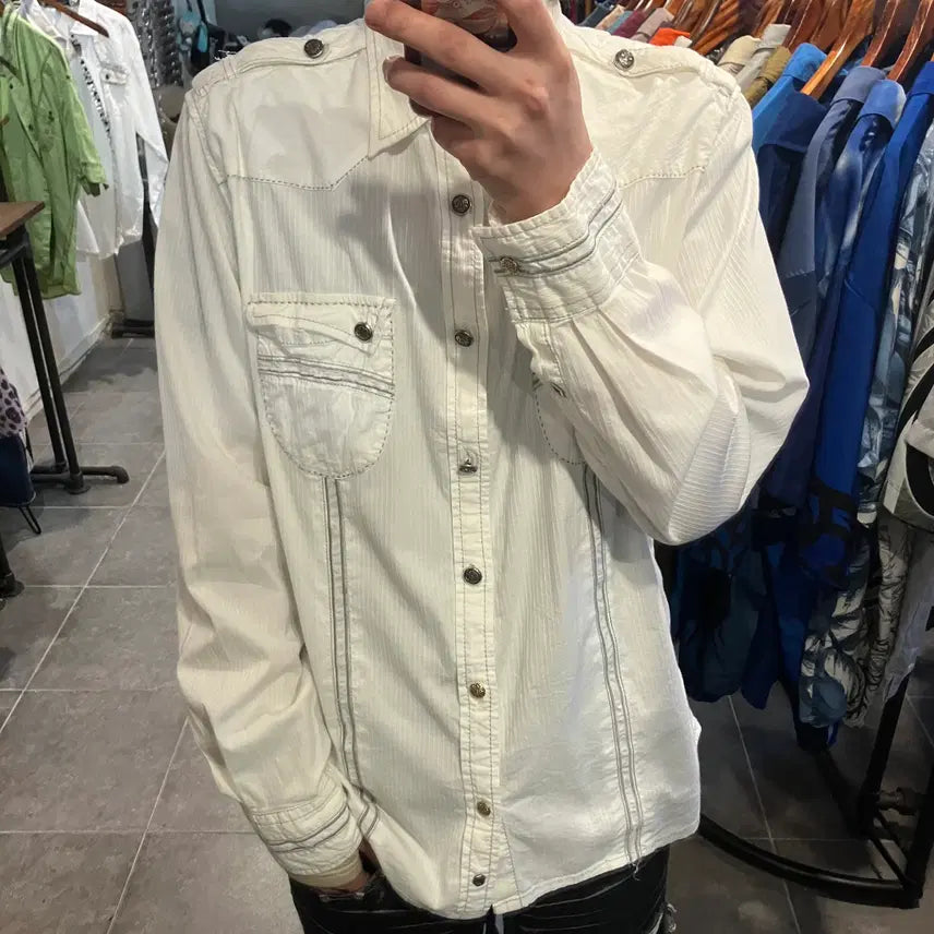 [BUNJANG] NO.9 Vintage Western Shirt White / [NO.9]빈티지 웨스턴 셔츠 화이트