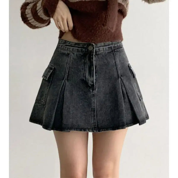 [BUNJANG] Denim Mini Skirt (Black Indigo, Size M) / 데님 스커트 / 흑청색 청치마 / 데님 미니스커트 (M)