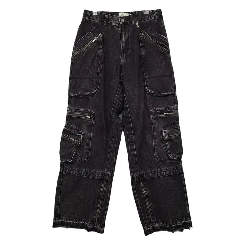 [BUNJANG] Big Union Dark Black Vintage Cargo Wide Jeans M / 빅유니온 다크 블랙 빈티지 카고 와이드 청바지 M