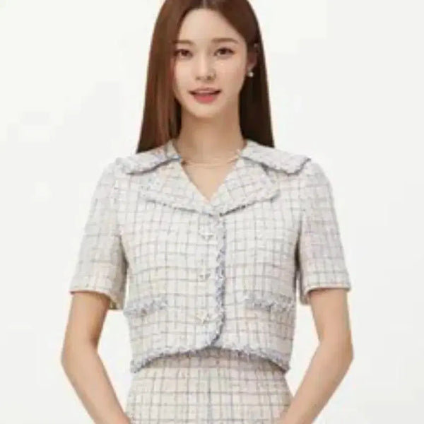 [BUNJANG] It Michaa Tweed Crop Jacket White Ivory Blue Orange Sailor Collar Size 55 / 잇미샤(it michaa) 트위드 크롭자켓 55 새상품