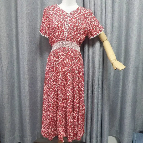 [BUNJANG] Cherry Red Chareureu Banding Maxi Dress / 체리레드 차르르 밴딩 맥시원피스