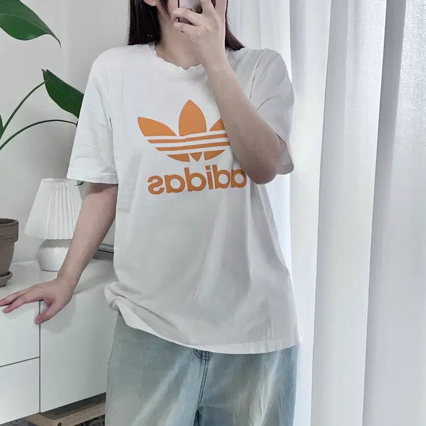 [BUNJANG] Adidas Trefoil T-Shirt White Orange XL / [정품] 아디다스 화이트 오렌지 트레포일 반팔티 [ XL ]