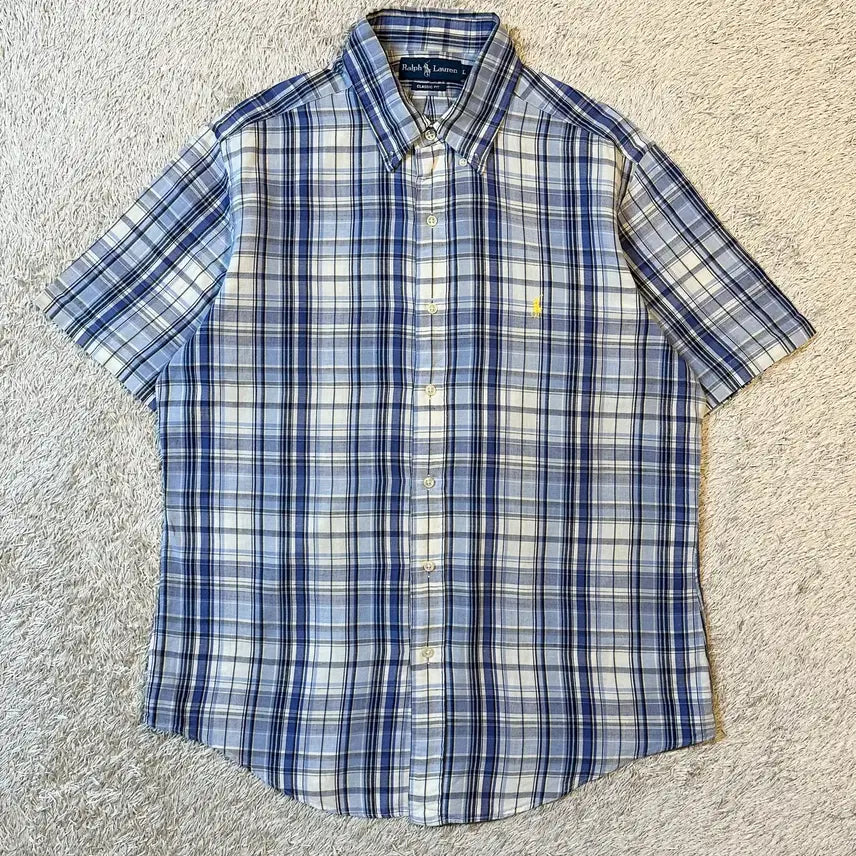 [BUNJANG] Polo Ralph Lauren Classic Fit Yellow Pony Check Short Sleeve Shirt / [L] 폴로 랄프로렌 클래식핏 옐로우포니 체크 반팔셔츠