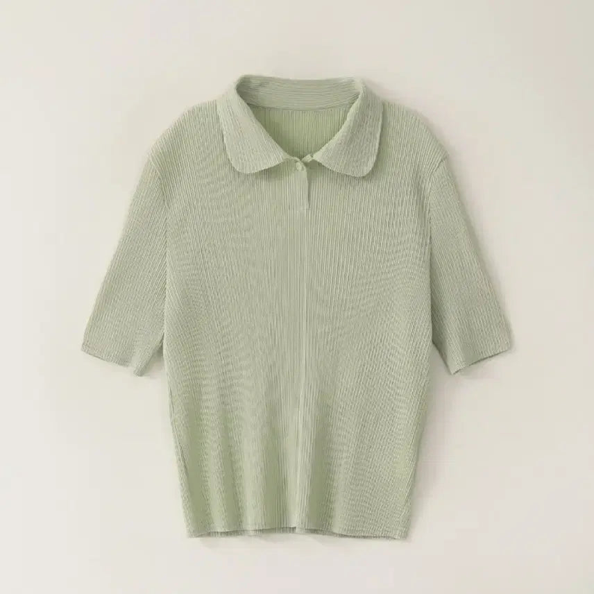 [BUNJANG] Mint Pleated Collar Short Sleeve Knit Top / 민트색 플리츠 카라 반팔 니트