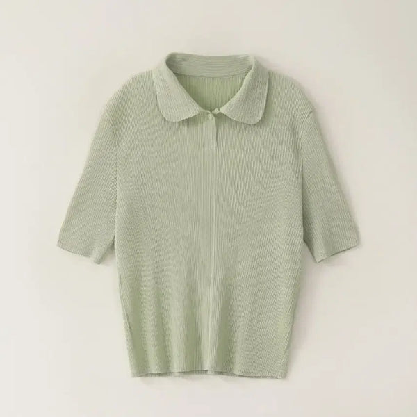 [BUNJANG] Mint Pleated Collar Short Sleeve Knit Top / 민트색 플리츠 카라 반팔 니트