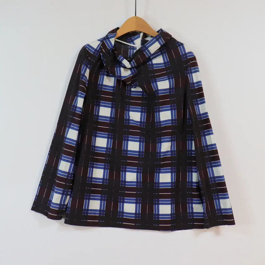 [BUNJANG] COS Check Cotton Blouse with Ribbon Neck / COS 체크 코튼 블라우스 38 리본넥 긴팔 셔츠