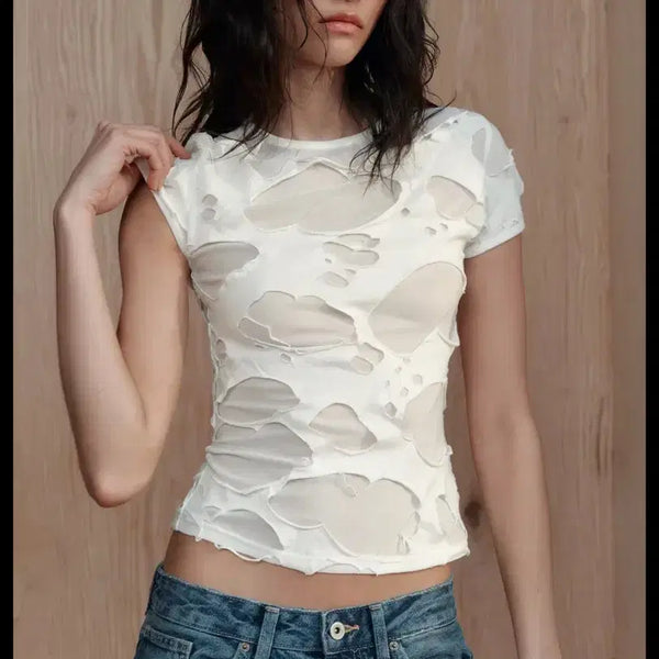 [BUNJANG] ZARA Distressed Combo T-Shirt / 자라 디스트로이드 콤비 티셔츠