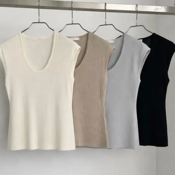 [BUNJANG] U-Neck Summer Cooling Knit (Black) / 유넥 여름 쿨링 니트(블랙)