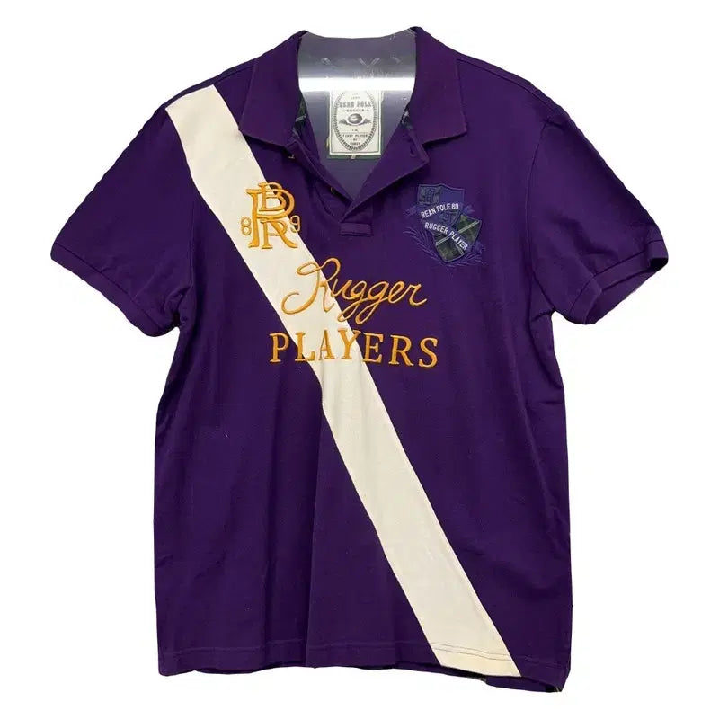 [BUNJANG] Beanpole Vintage Embroidered Purple Logo Short Sleeve Polo Shirt Size 110 / 빈폴 빈티지 자수 퍼플 로고 반팔 카라티 110