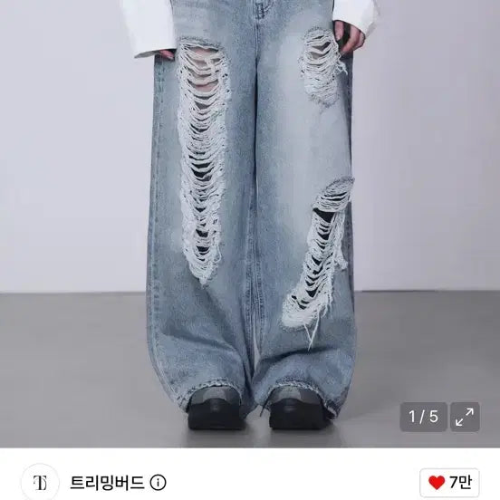 [BUNJANG] Trimmingbud Scratch Damage Denim Pants Blue/Black / 트리밍버드 스크래치 데미지 데님 팬츠 블루/블랙
