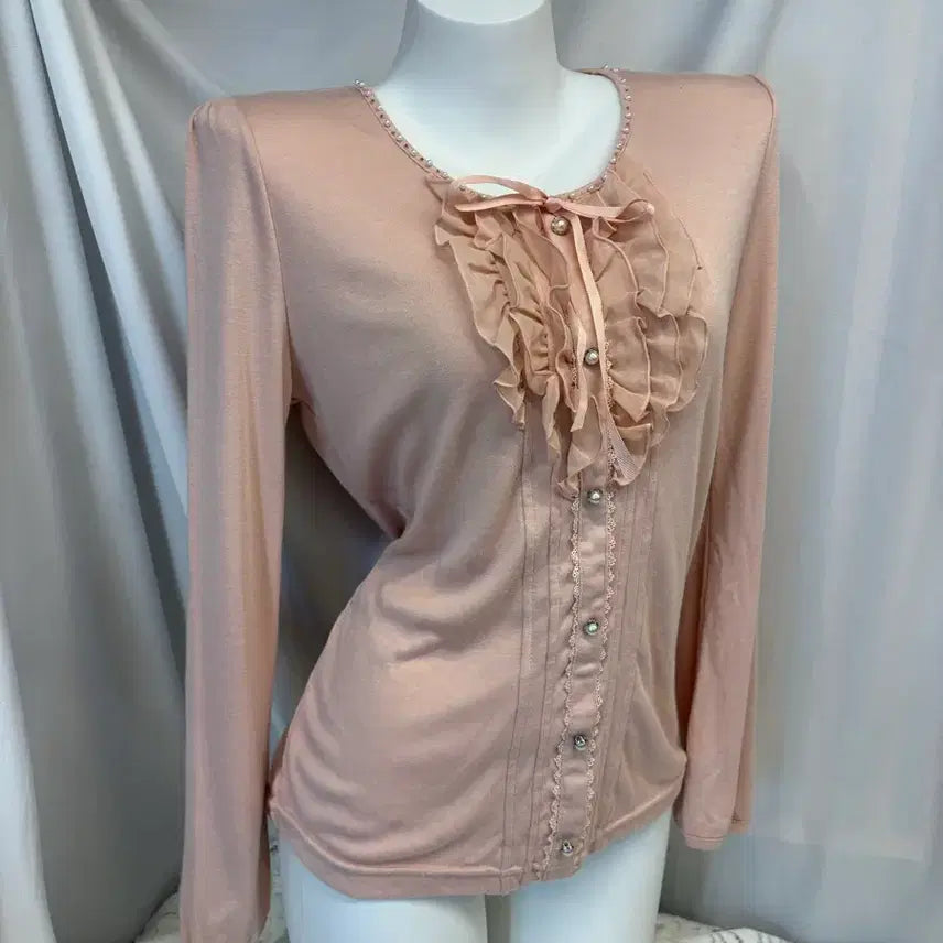 [BUNJANG] Tmindo Pink Frill Detail Long Sleeve T-Shirt / tmindo 분홍 프릴 디테일 긴팔티 #csz874