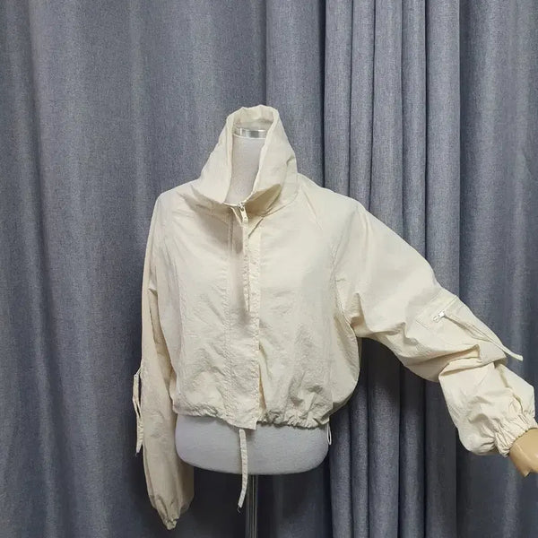 [BUNJANG] Textured Cream Zip-Up Jacket / 사각사각 크림 집업자켓