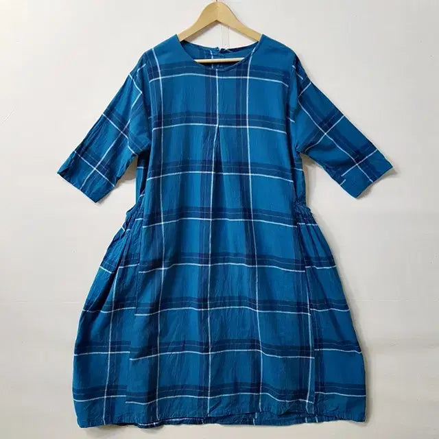 [BUNJANG] Linen Check Dress Deep Green / 린넨 체크 원피스 딥그린