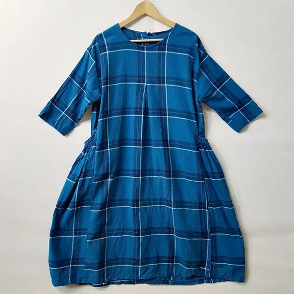 [BUNJANG] Linen Check Dress Deep Green / 린넨 체크 원피스 딥그린