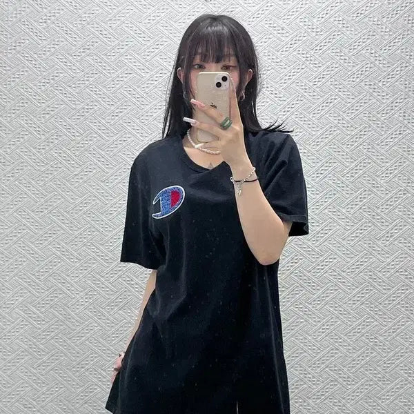 [BUNJANG] Champion Vintage Retro Bouclé Embroidered Patch Short Sleeve T-Shirt XL / 챔피온 빈티지 레트로 캐주얼 부클 자수패치 반팔티 XL C13265