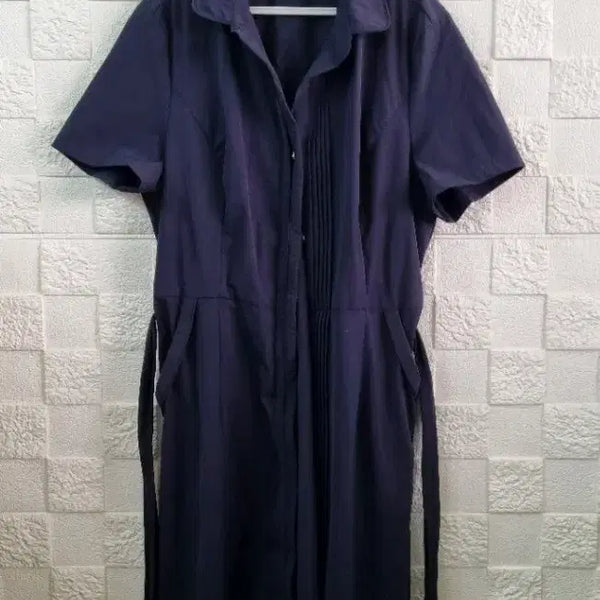 [BUNJANG] Navy Short Sleeve Shirt Dress with Belt / 네이비 반팔 셔츠 원피스 벨트 포함 66