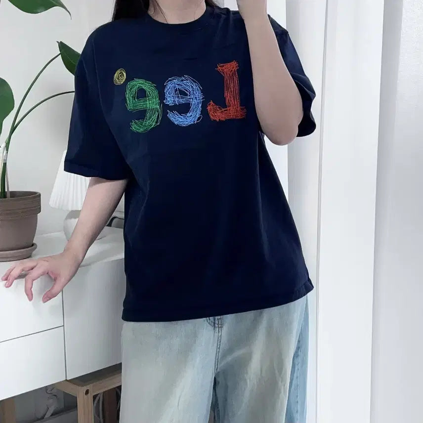 [BUNJANG] Lee Embroidered Logo Short Sleeve T-Shirt Navy Size S / [정품] LEE 딥네이비 자수로고 반팔티 [ S ]