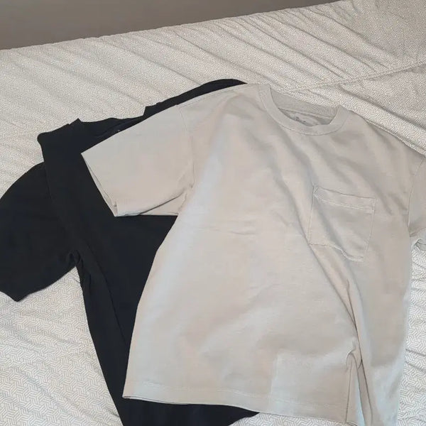 [BUNJANG] Muji Wide Fit Short Sleeve T-Shirt Set (XL, Beige & Black) / 무인양품 와이드 반팔티 XL 2매