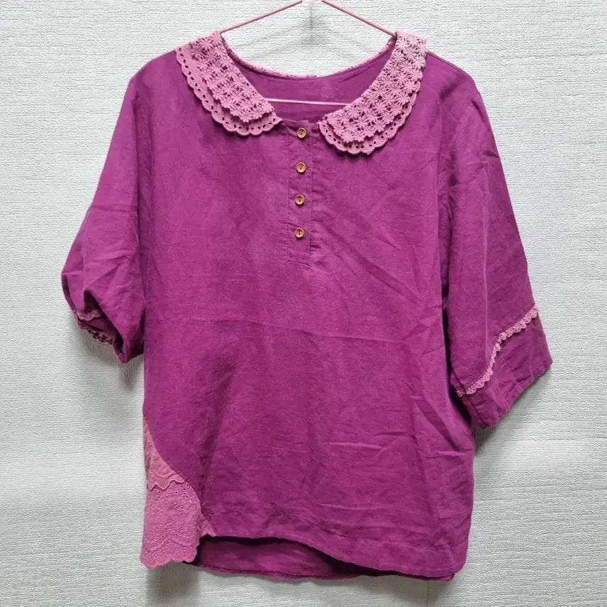[BUNJANG] Vintage Lace Collar Short Sleeve Blouse / 자465 카라 반팔 블라우스