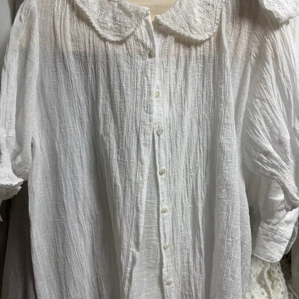 [BUNJANG] Via Plain White Lace Collar Blouse / 비아플레인 블라우스 단시간1회착용