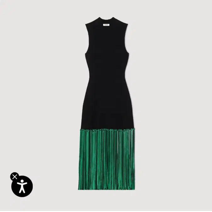 [BUNJANG] Sandro Fringe Dress Green Black SFPRO03286 Size 36 / SANDRO 프린지 드레스 SFPRO03286그린 프렌지 블랙 드레스 36사이즈 새제품