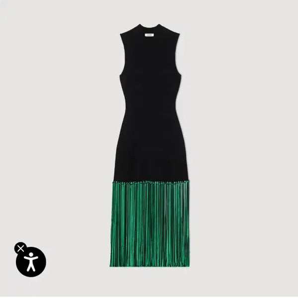 [BUNJANG] Sandro Fringe Dress Green Black SFPRO03286 Size 36 / SANDRO 프린지 드레스 SFPRO03286그린 프렌지 블랙 드레스 36사이즈 새제품