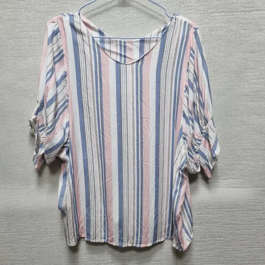 [BUNJANG] Striped Short Sleeve Blouse XL / 자467 스트라이프 반팔 블라우스