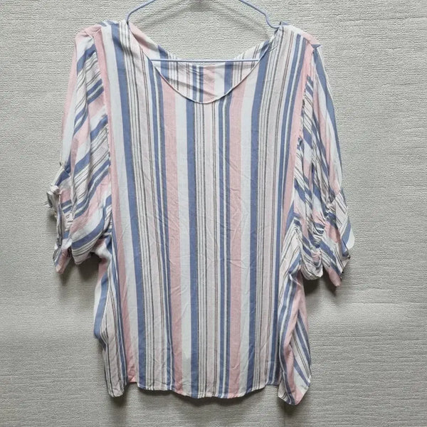 [BUNJANG] Striped Short Sleeve Blouse XL / 자467 스트라이프 반팔 블라우스
