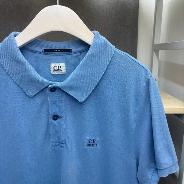 [BUNJANG] C.P. Company Round Collar Short Sleeve Polo T-Shirt Blue / C.P. 컴퍼니 라운드 카라 반팔 카라티 블루 정품