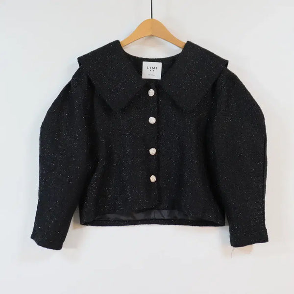 [BUNJANG] LIMI Glitter Tweed Cropped Jacket - Black / LIMI 글리터 트위드 크롭 자켓 프리 블랙 빅카라