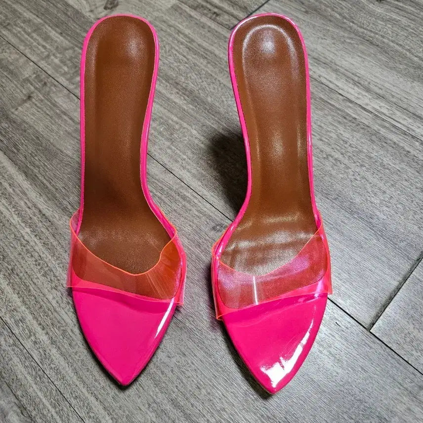 [BUNJANG] Plus Size High Heel Mules - Fluorescent Pink / 빅사이즈 슬리퍼 하이힐