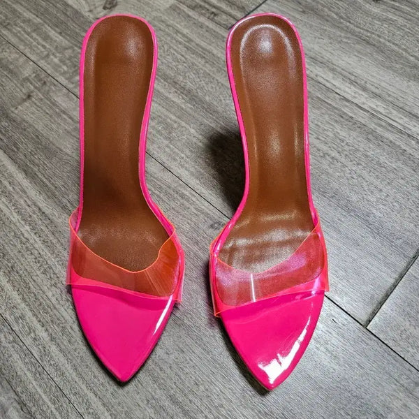 [BUNJANG] Plus Size High Heel Mules - Fluorescent Pink / 빅사이즈 슬리퍼 하이힐