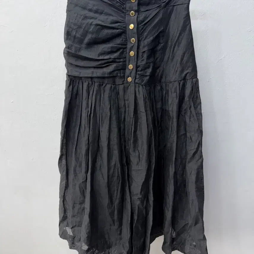 [BUNJANG] Sandro Women's Linen Dress with Gold Button and Shirring Detail / 정품) 산드로 여성 린넨 금장단추 셔링 롱 원피스 38(28)