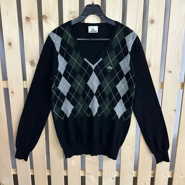 [BUNJANG] Lacoste Argyle V-Neck Knit Black / (M) 라코스테 아가일 브이넥 니트 블랙