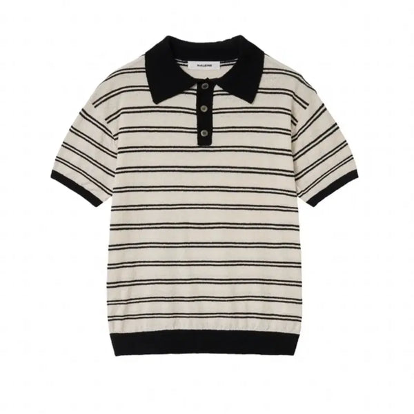 [BUNJANG] Allene Striped Boucle Polo Knit Cream / [1] 알렌느 스트라이프 부클 폴로 니트 크림
