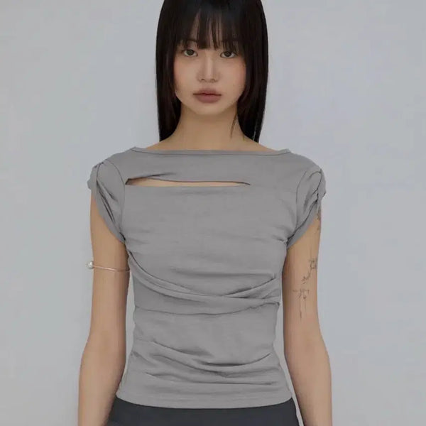 [BUNJANG] Flare Up Asymmetrical Draped Roll-Up T-Shirt / 플레어업 Asymmetrical Draped Roll-Up T-Shirt