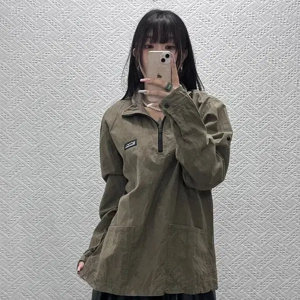 [BUNJANG] Manastash Vintage Casual Brown-Khaki Half-Zip Pocket Shirt L / 마나스타시 빈티지 캐주얼 브라운카키 포켓 반집업 셔츠 L C13272