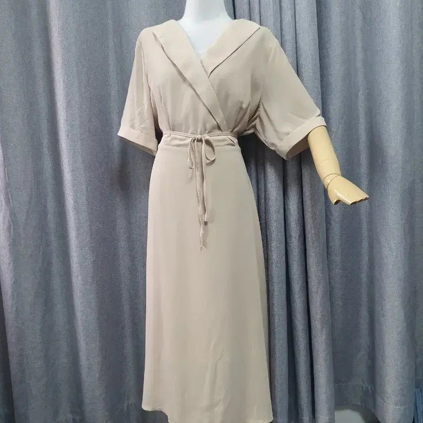 [BUNJANG] Beige Classic Waist Tie Maxi Dress / L베이지 클래식 허리끈 맥시원피스