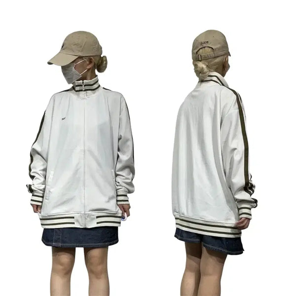 [BUNJANG] Vans White Black Side Line Oversized Track Top Jersey XL / 반스 화이트 블랙 사이드 라인 오버핏 트랙탑 져지 XL